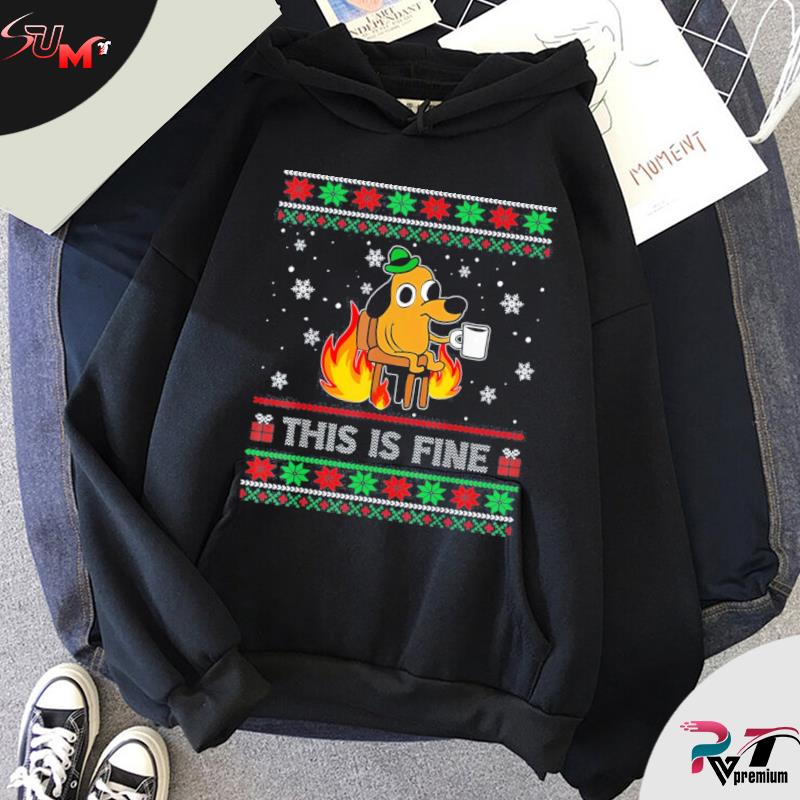 This is fine dog meme Christmas sweatshirt 